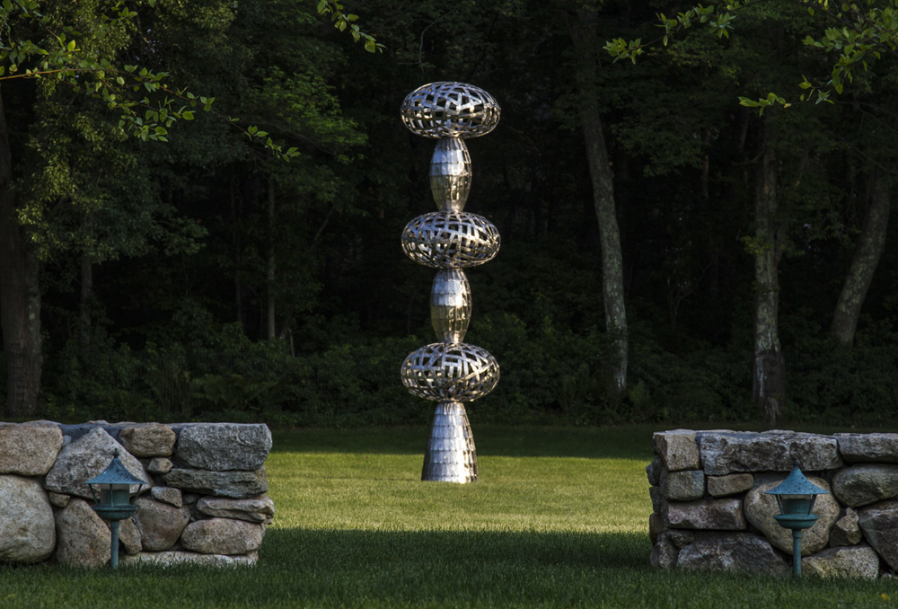 Stacked Totem  a free standing Sculpture in South Dartmouth Ma. by Peter Diepenbrock