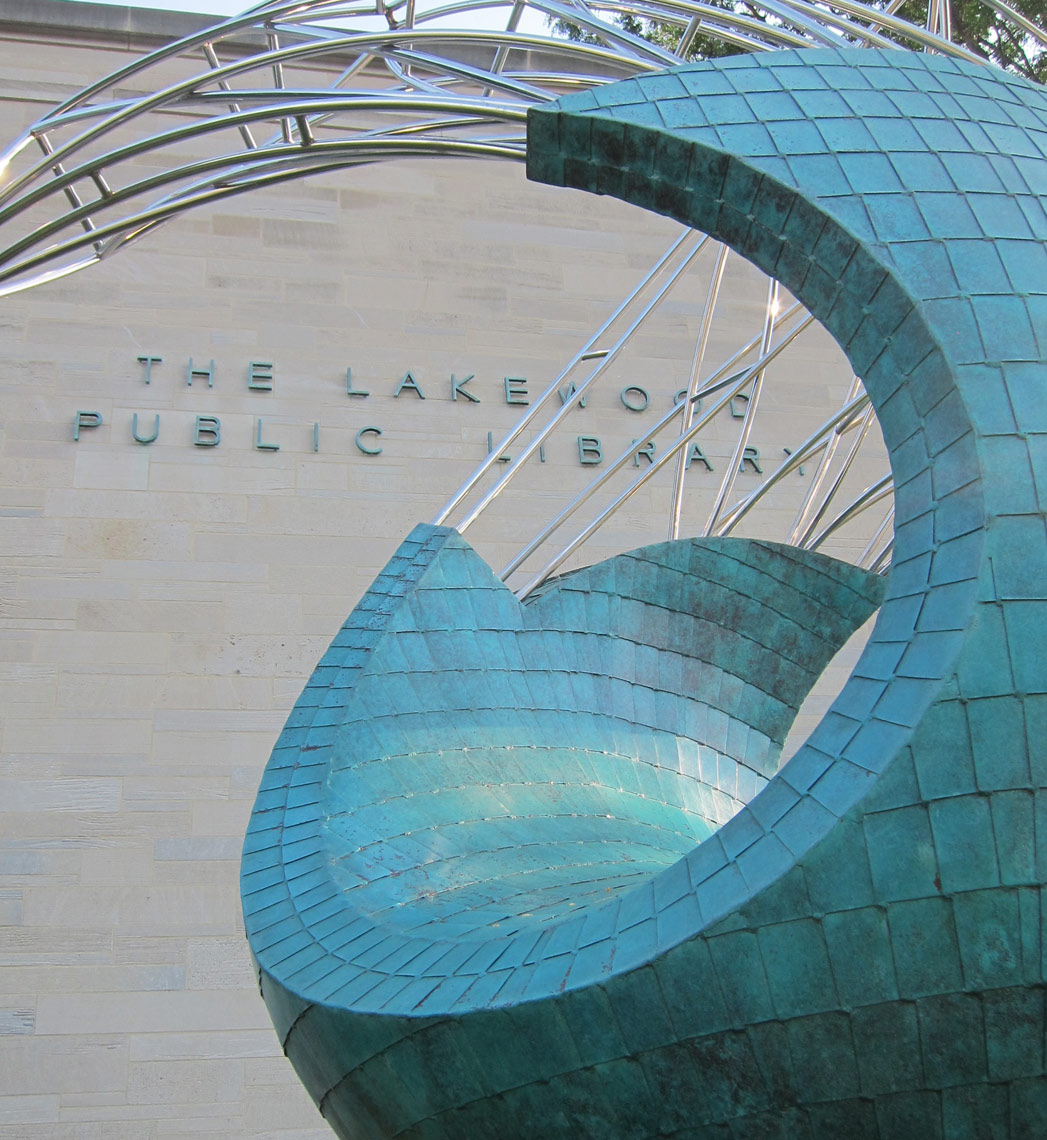 Transversion sculpture by Peter Diepenbrock for The Lakewood Public Library